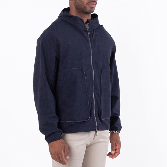 Emporio Armani Technical-Seersucker Hooded Blouson, Brand Size 52