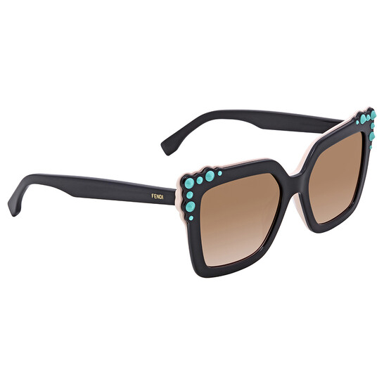 Fendi Brown Gradient Square Sunglasses with Turquoise Studs  display picture 2