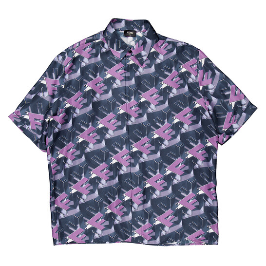 Fendi FF Motif Italian-Style Silk Shirt, Brand Size 40 (Neck Size