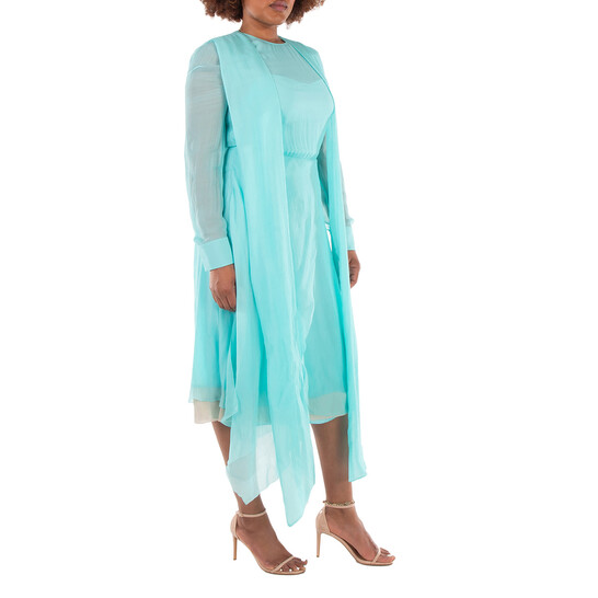 Fendi Foulard Collar Midi Chiffon Dress, Brand Size 42 US Size