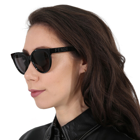 FENDI キャットアイフレムサンクラス FE40158I 96N FENDI FF Squared FE40158I men Black Oval Sunglasses