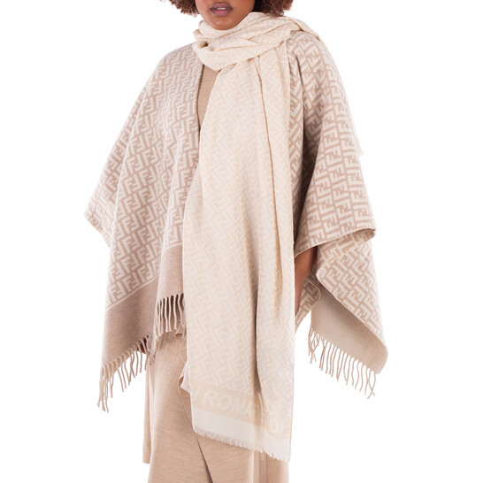 【送料&関税込】fendi Roma Poncho NEW FENDI ROMA BLACK CAMEL BROWN FF THICK WOOL SILK CAPE