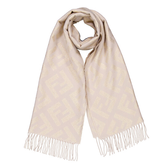 【関税＆送料込み】Fendi Scarf With Jacquard Ff fendi-brown-Fringed-Cashmere-