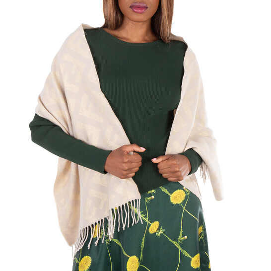 美品 herlipto Cashmere blend Fringe Scarf Linda Richards - Fringed Fox Fur and Cashmere Blend Shaw in