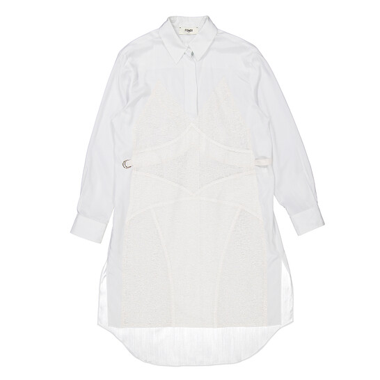 Fendi Lace-Detail Silk Shirt Dress, Brand Size 42 (US Size 6) - 546x546 Image #5