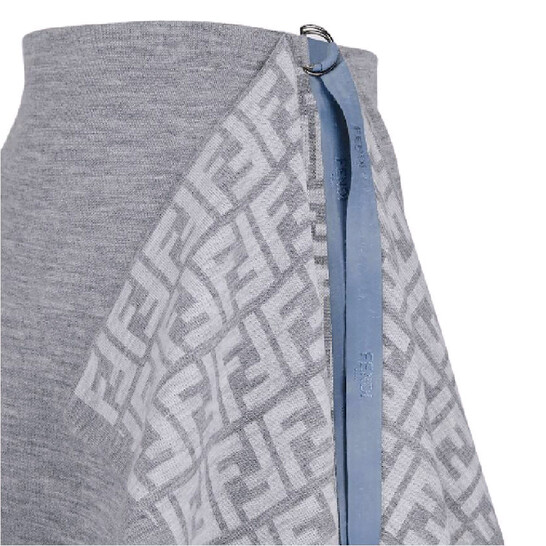 Fendi Logo Pattern Midi Drape Wool Skirt, Brand Size 46 (US Size