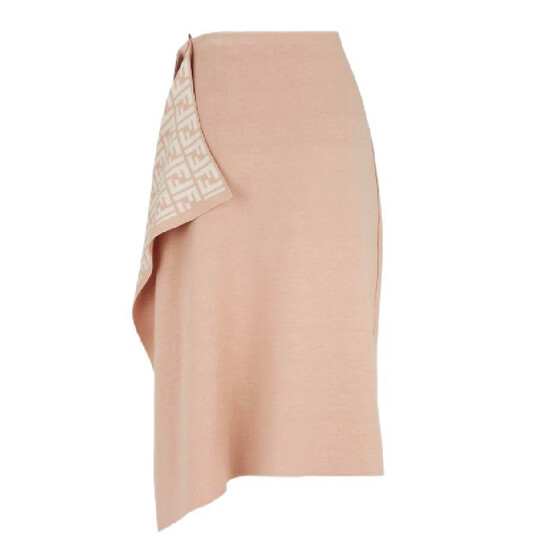 Fendi Logo Pattern Midi Drape Wool Skirt, Brand Size 46 (US Size