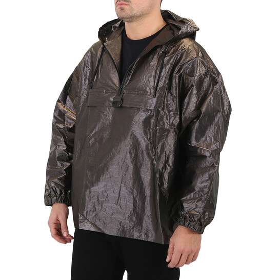 Fendi Men's Grey Pull-out Hood Oversized Wind Breaker Jacket