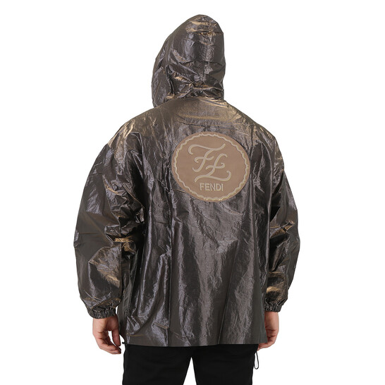 Fendi Men's Grey Pull-out Hood Oversized Wind Breaker Jacket