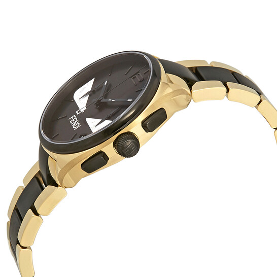 Fendi Momento Bugs Chronograph Black Dial Two-tone Men's