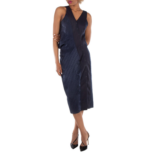 Fendi Silk Crepe Jacquard FF Motif Drape Dress, Brand Size 40 (US Size 4) Fendi Silk Crepe Jacquard FF Motif Drape Dress, Brand Size 40 (US Size 4) - 546x546