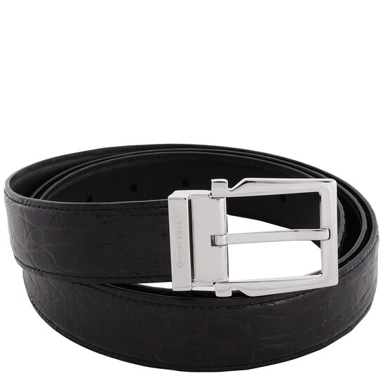 Ferragamo Adjustable Crocodile Leather Gancini Belt, Size  display picture 1