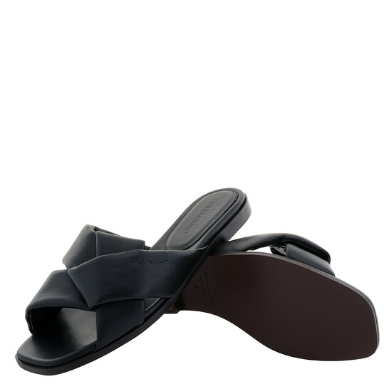 Ferragamo Black Alrai Crossover-Strap Nappa Slides, Size 7  display picture 3