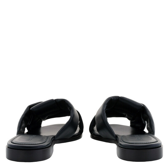 Ferragamo Black Alrai Crossover-Strap Nappa Slides, Size 5.5