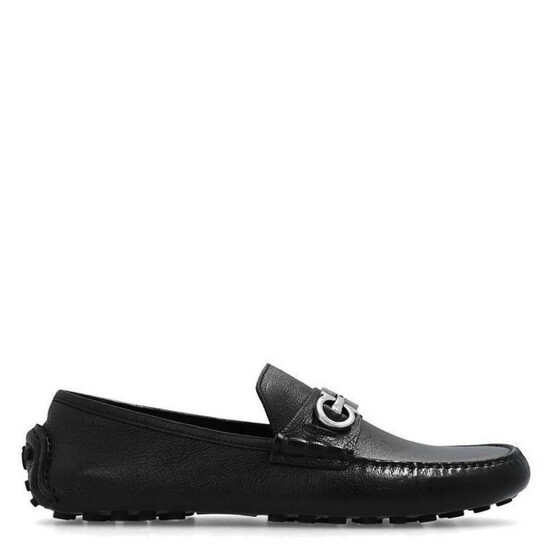 Ferragamo Black Gancini Ornament Driver, Size 6.5 EEE 020983