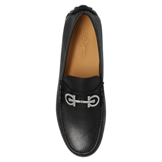 Ferragamo Black Gancini Ornament Driver, Size 6.5 EEE 020983
