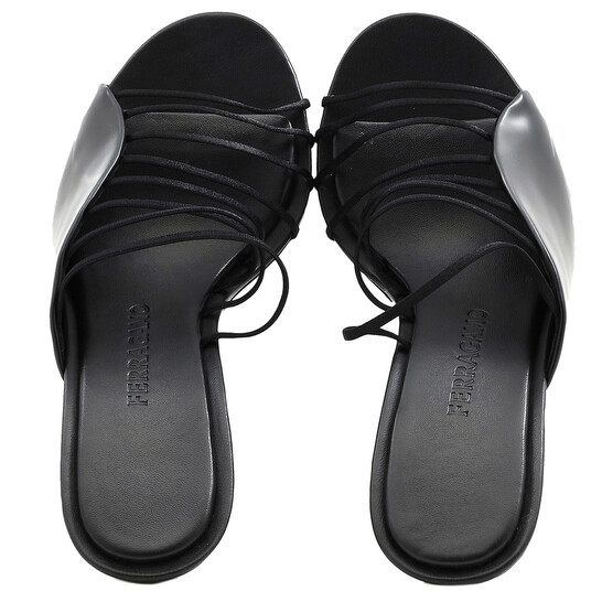 Ferragamo Black Leather Altaire 85 Sandals, Size 7.5 01F599