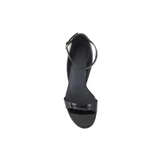 Ferragamo Black Vernice Open-Toe Wedge Sandals, Size 6.5 01G484