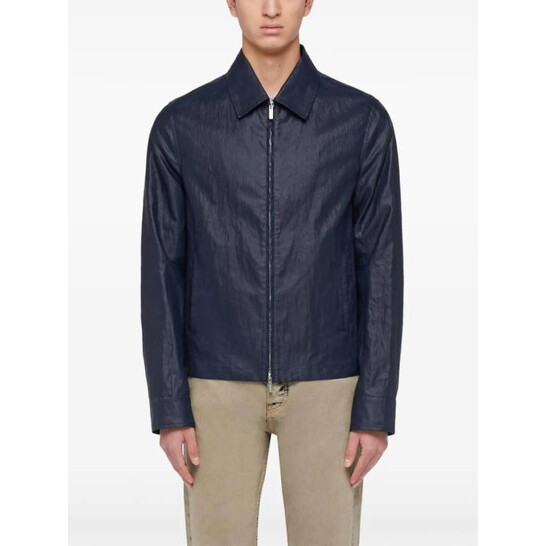 Salvatore Ferragamo ダークブルー ジャケット Ferragamo Blue Linen Blouson Jacket, Brand Size 50 ( US Size 40