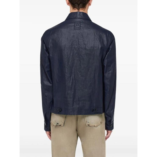 Ferragamo Blue Linen Blouson Jacket, Brand Size 50 ( US Size 40