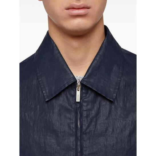 Ferragamo Blue Linen Blouson Jacket, Brand Size 50 ( US Size 40