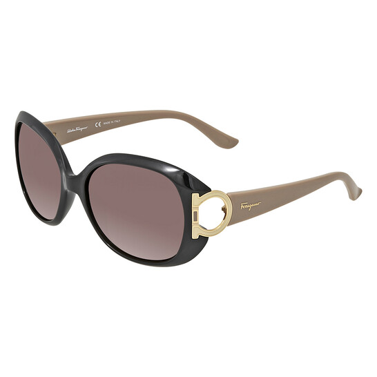 Ferragamo Brown Gradient Oval Sunglasses SF668 001 57 SF668S  display picture 1