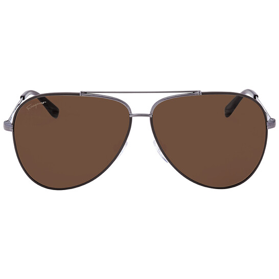 Ferragamo Salvatore Ferragamo Dark Brown Pilot Unisex Sunglasses