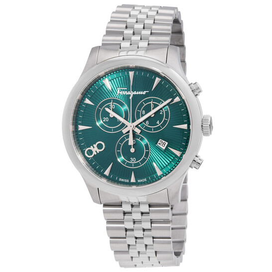 Ferragamo Duo Chronograph Quartz Green Dial Men's Watch SFEZ01124