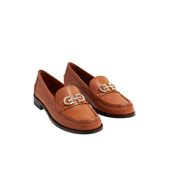 Ferragamo Gancini Ornament Leather Moccasins, Size 01E566 764199