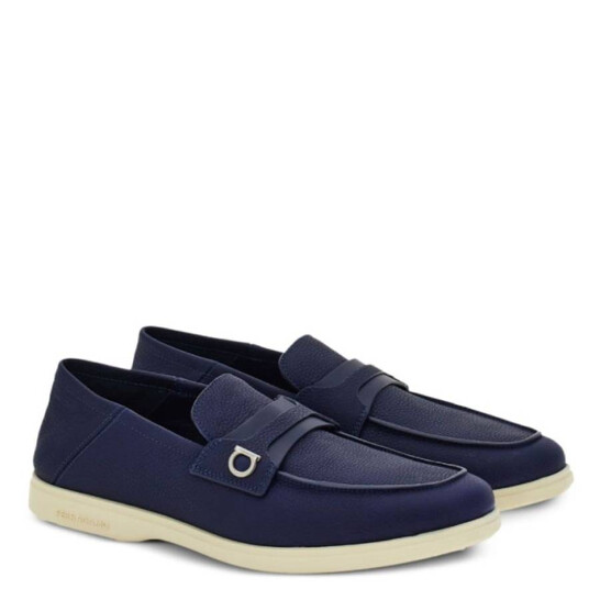 Ferragamo Gancini Plaque Leather Loafers, Brand Size 8.5
