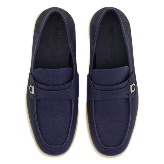 Ferragamo Gancini Plaque Leather Loafers, Brand Size 8.5