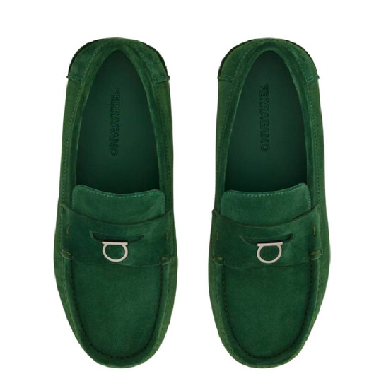Ferragamo Gancini-Plaque Round-Toe Loafers, Size 023610