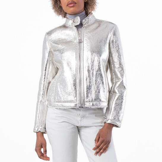 Ferragamo Metallic Laminate Shearling Jacket, Brand Size 42 ( US Size 8 ) Ferragamo Metallic Laminate Shearling Jacket, Brand Size 42 ( US Size 8 ) - 546x546