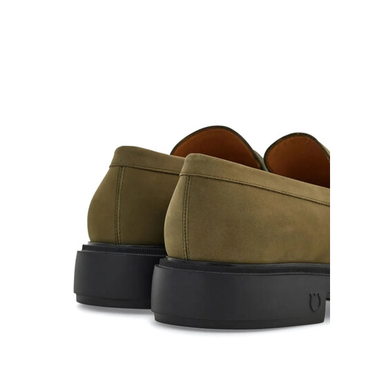 Salvatore Ferragamo Olive Leather Loafers Salvatore Ferragamo Olive Green Leather Fele Loafer Pumps  main image 4