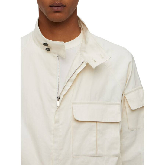 Ferragamo Standing Collar Zipped Linen Jacket, Brand Size 52 (US