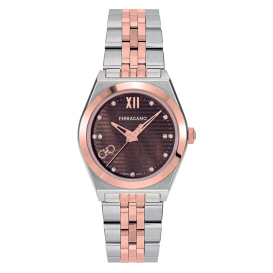 Ferragamo Vega New Quartz Diamond Brown Dial Ladies Watch