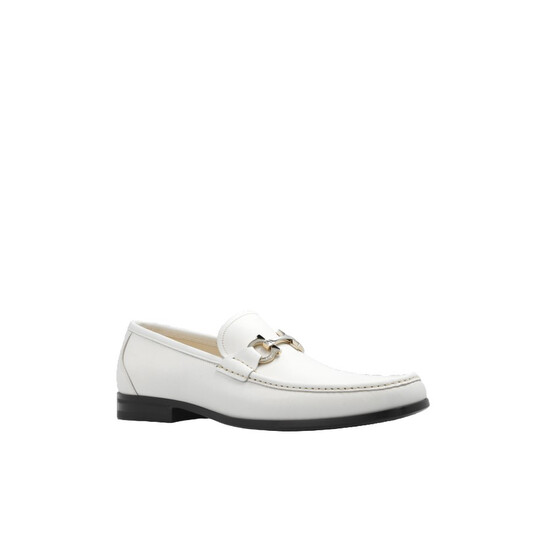 Ferragamo White Gancini Ornament Loafers, Size 5.5 029457