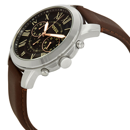 Fossil Grant Chronograph Black Dial Brown Leather Men's