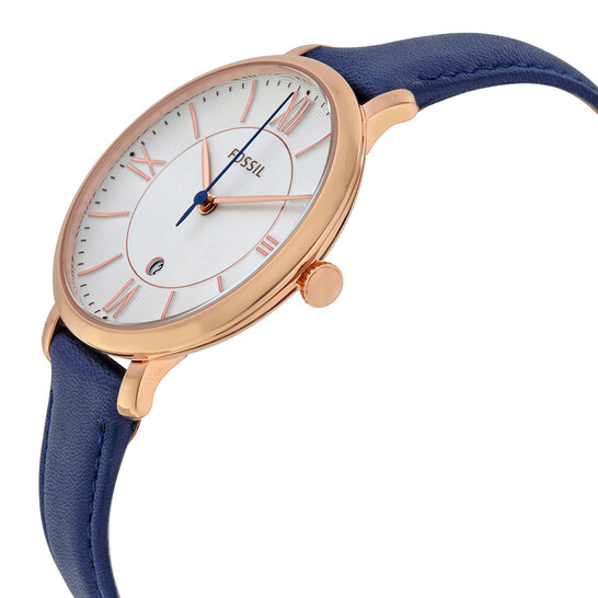 Fossil Jacqueline Silver Dial Navy Leather Quartz Ladies  display picture 2