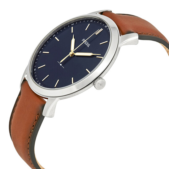 Fossil Minimalist Blue Dial Brown Leather Men's Watch FS5304 - Main Image