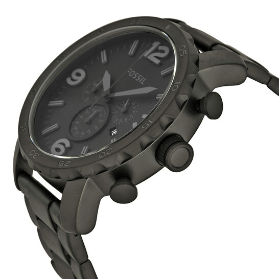 Fossil Nate Chronograph Black Dial Black Ion-plated Men's