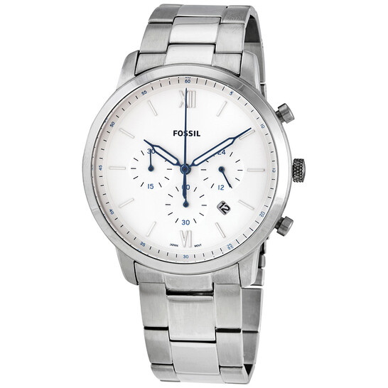 Fossil Chronograph in White Plastic w/Stones on Bezel Fossil Rhinestone Bezel Blue Metallic Dial Unisex Watch  main image 4
