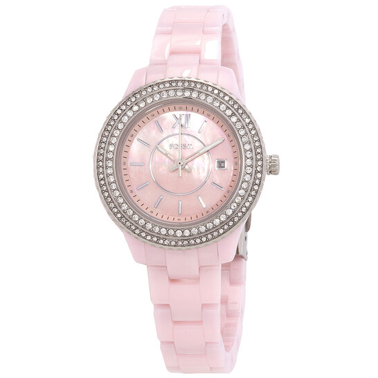 Fossil Stella Quartz Crystal Pink Mother Of Pearl Dial Ladies Watch CE1117