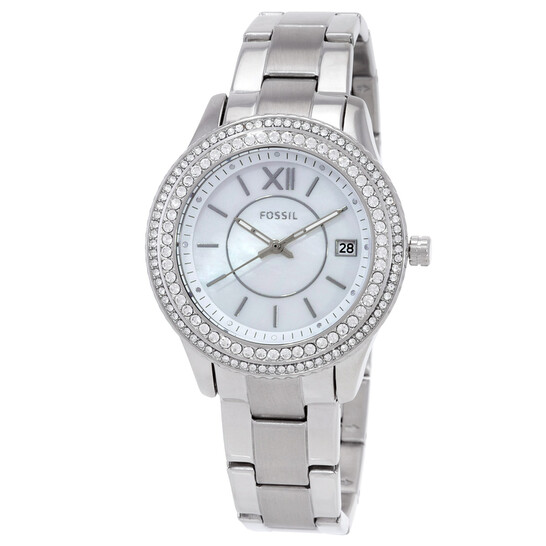 Fossil Silver Watch with mother of pearl  and Crystal Bezel women’s watch Fossil watch (pearl - Gem main image 3