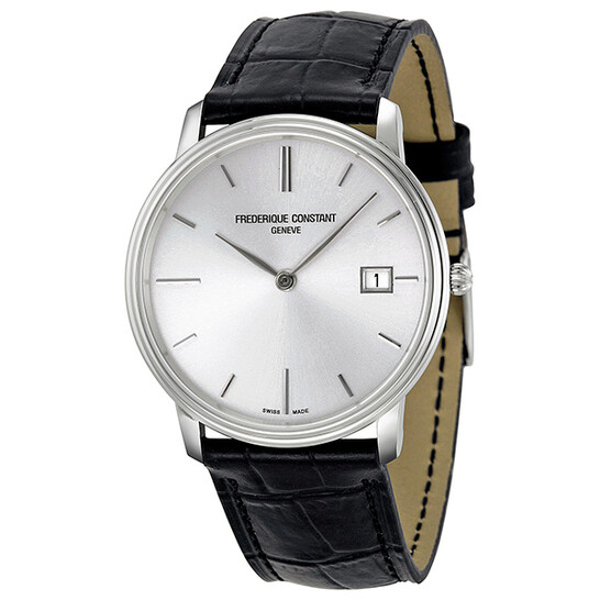 Frederique Constant Slim Line Silver Dial Black Leather Men's