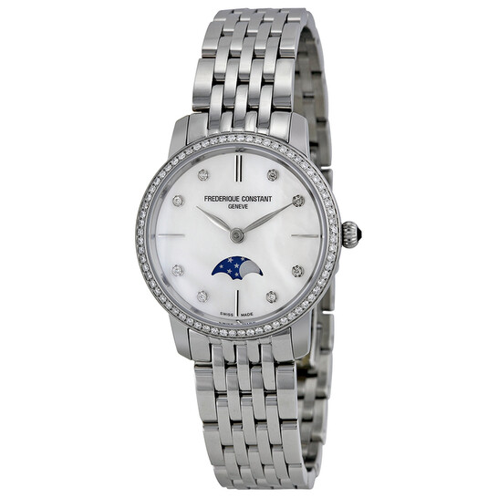 Frederique Constant Slimline Moonphase Mother of Pearl Diamond Dial Ladies Watch FC-206MPWD1SD6B - 546x546