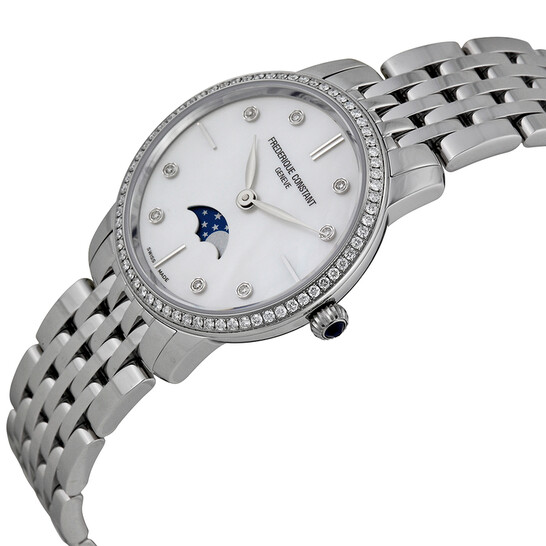 Frederique Constant Slimline Moonphase Mother of Pearl Diamond Dial Ladies Watch FC-206MPWD1SD6B - 546x546 Image #2