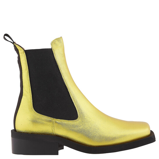 GANNI ブーツ　ゴールド　37 Ganni Gold Metallic Leather Chelsea Boots, Brand Size 37