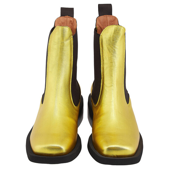 Ganni Gold Metallic Leather Chelsea Boots, Brand Size 37