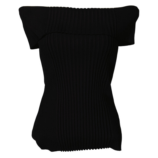 Ganni Ladies Black Off-Shoulder Knitted Top, Size Medium K1896-099